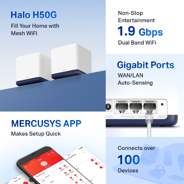 Mercusys Halo H50G AC1900 Dual Band Gigabit Whole Mesh Router 2-Pack