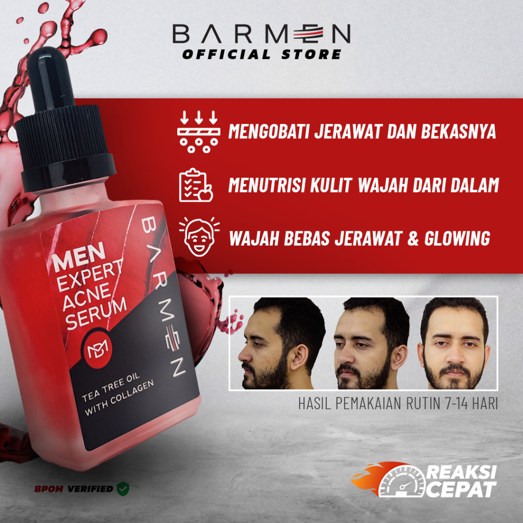 BARMEN Serum Anti Acne With Collagen,Tea Tree Oil and Sulfur Perawatan Wajah Pria Berjerawat