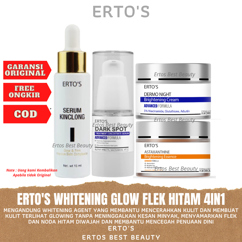 Ertos Paket Whitening Glowing Flek dan Bintik Hitam 4in1 ( Serum Kinclong, Asta, Nc, Dark Spot )