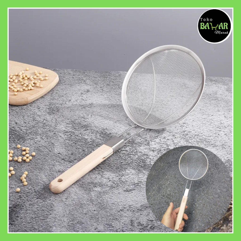 Saringan Mie Stainless Steel / Saringan Mie Gorengan Stainless Steel / Saringan Gagang Kayu Tebal