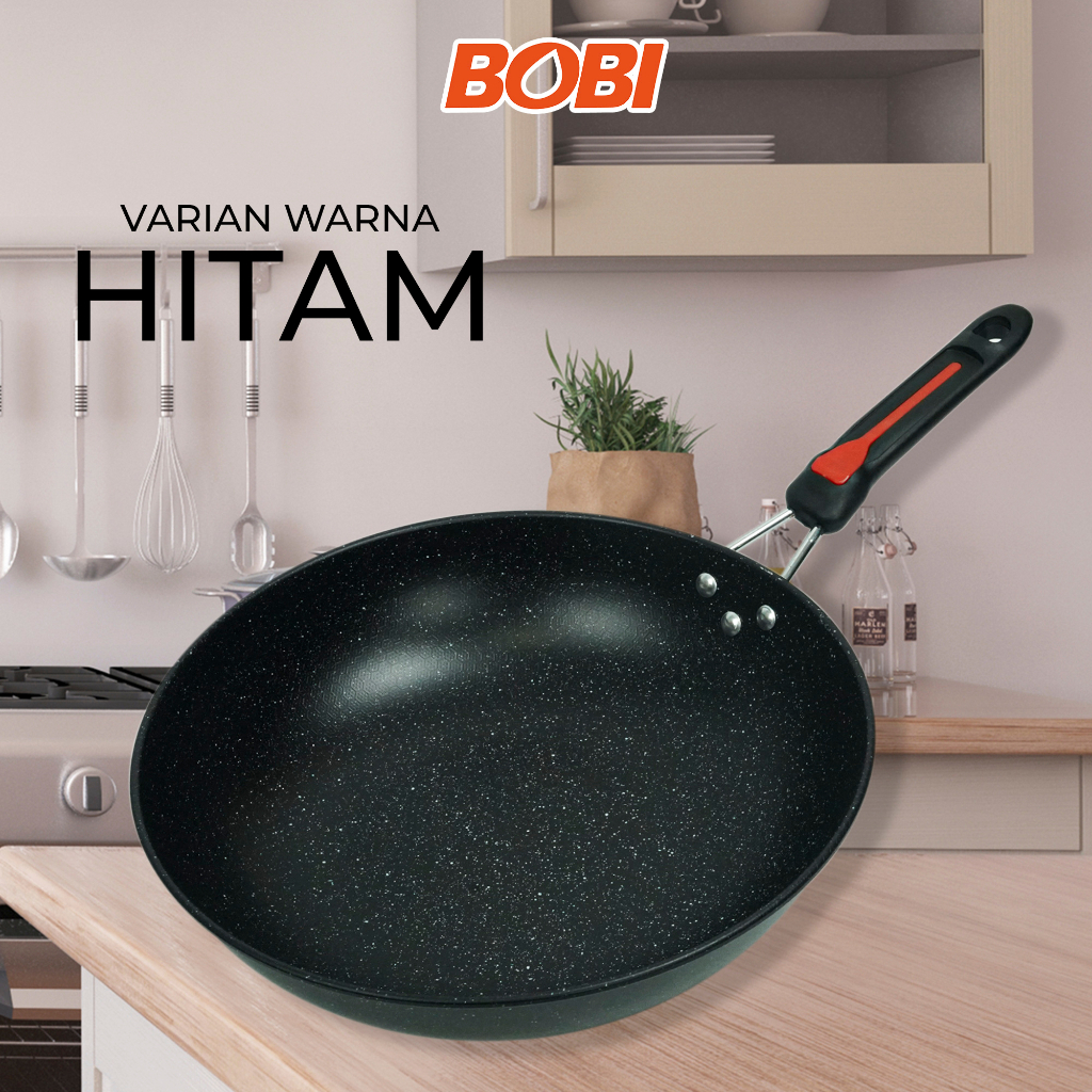 Teflon Panci Penggorengan 31 cm / Wajan Penggorengan Anti lengket Wok Pan / Teflon Praktis Bobi - Warna Random