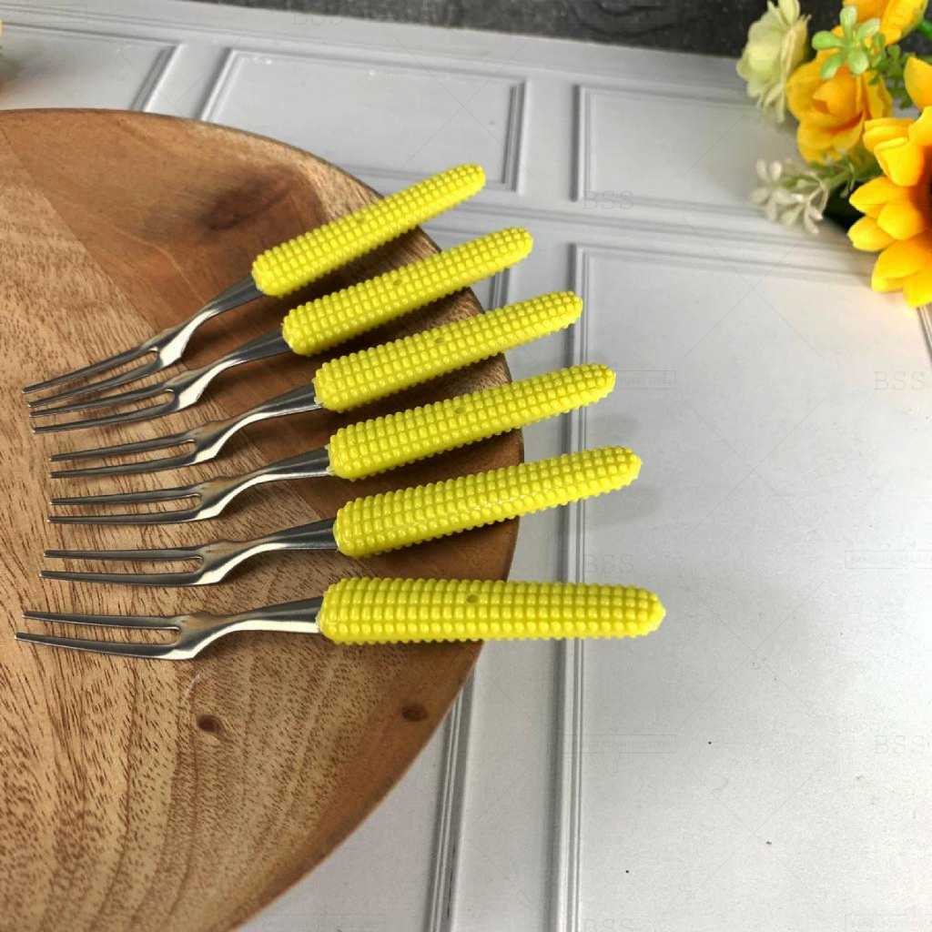 12pcs garpu kue garpu buah model jagung stainless tipis kecil murah