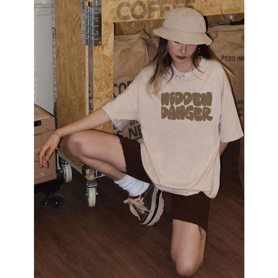 baju kaos wanita lengan pendek korean style letter graffiti print kaos cream import oversize kaos couple