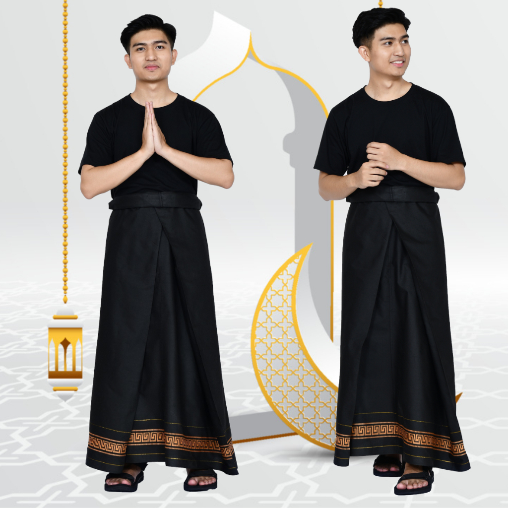 Sarung Tenun Dewasa Motif Polos HItam Dobby Timbul Gold