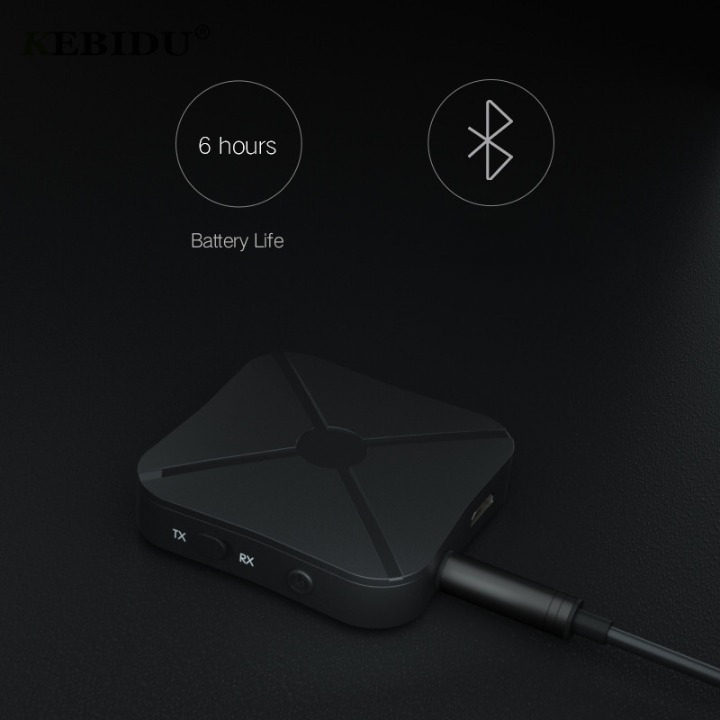 KEBIDU Audio Bluetooth Receiver Transmitter 5.0 AUX 3.5mm Speaker TV - KN319 - Black