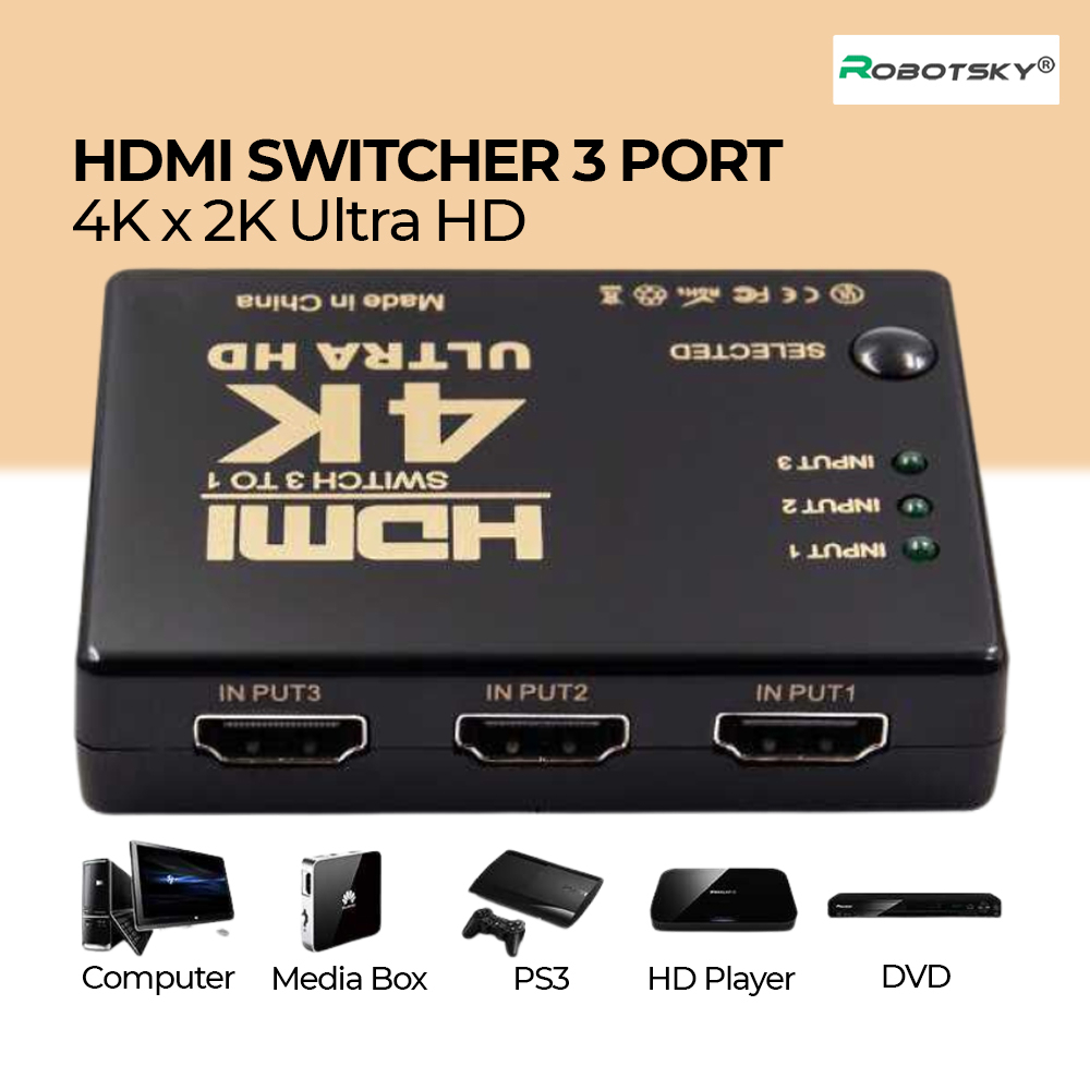 ROBOTSKY HDMI Switcher 3 Port 4K x 2K Ultra HD - SY-301 - Black