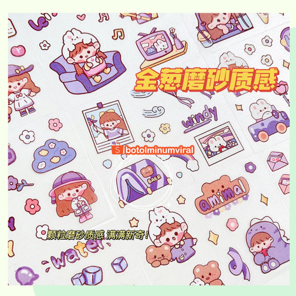 Sticker Momo Kartun Korea Lucu Set Roll Washi Tape Glitter New Viral