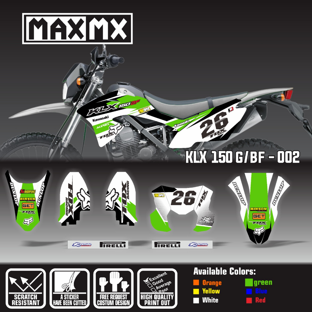 decal decal stiker klx 150 bf dekal stiker variasi striping custom fullbody motif hitam hijau putih