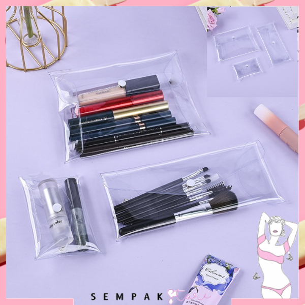 SS Pouch Kosmetik Transparan Tas Make Up Transparant Bahan Mika PVC Tempat Pensil Alat Tulis Dompet Transparan Penyimpanan Serbaguna Murah Import