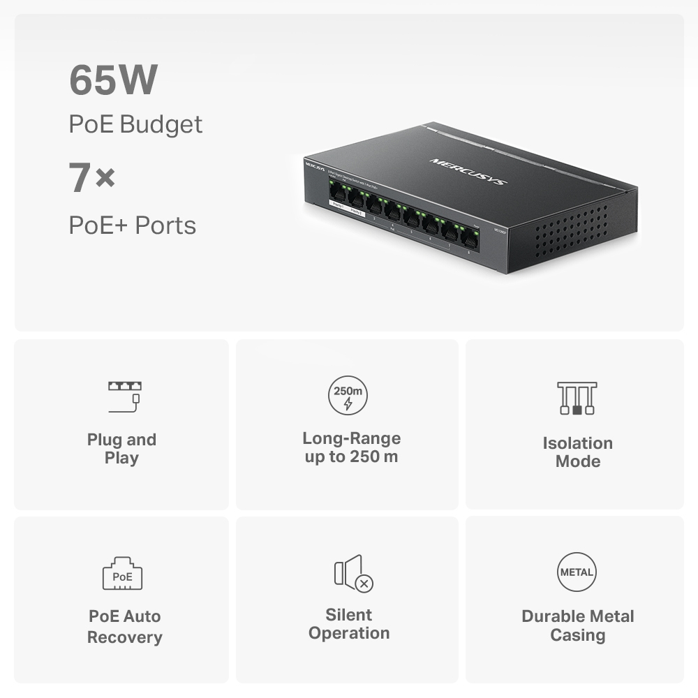 Mercusys MS108GP 8-Port Gigabit Desktop Switch with 7-Port PoE+