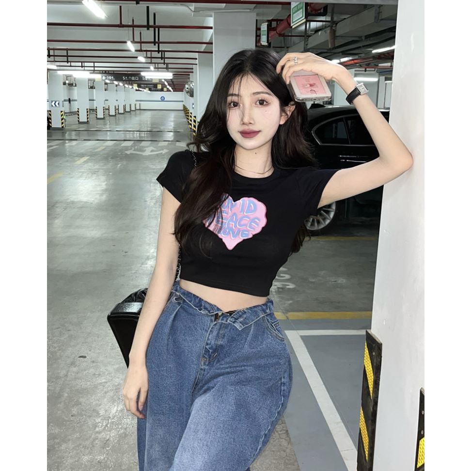 TJM BJ377 Baju Atasan Crop Top Lengan Pendek Kaos Wanita Kekinian Fashion Korean