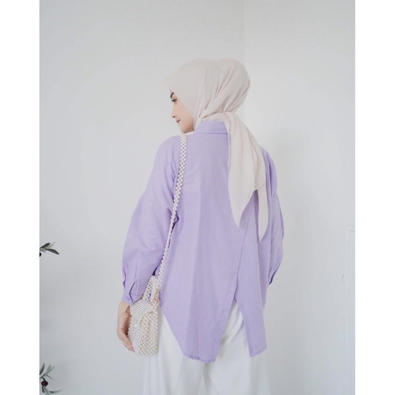 Baju Atasan Kemeja Nelka Linen Oversize Shirt Kemeja Polos Wanita Lengan Panjang