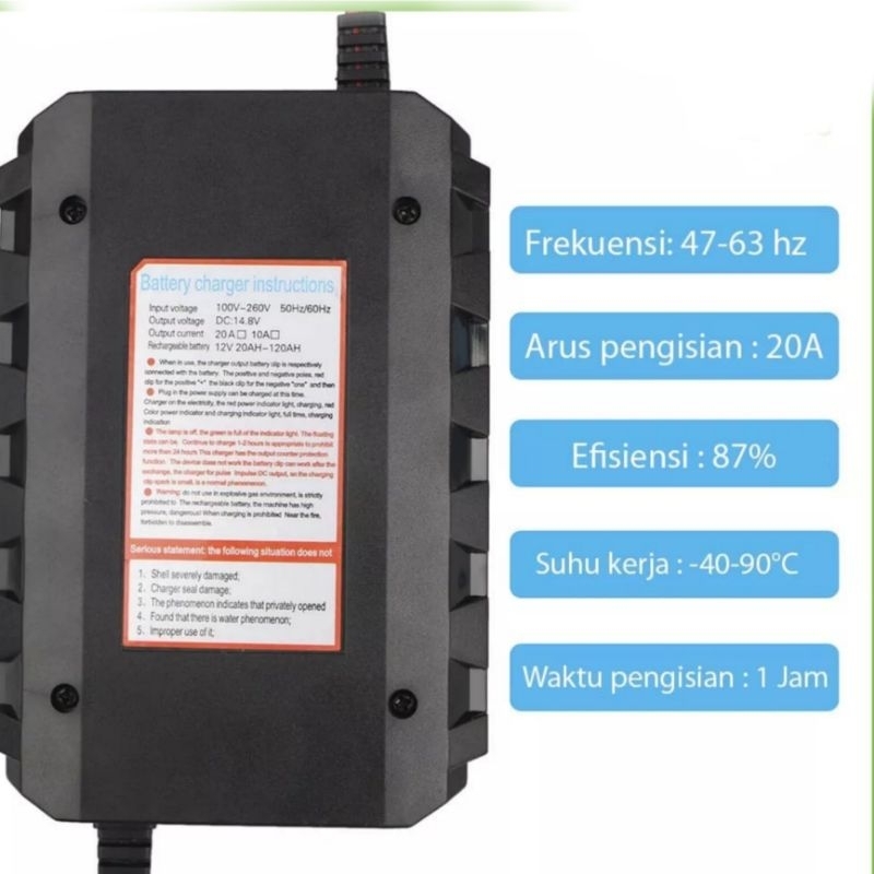 CHARGER AKI KERING / BASAH SEGALA AKI ACCU 12 V LEBIH CEPAT  12 V 20a DENGAN KIPAS