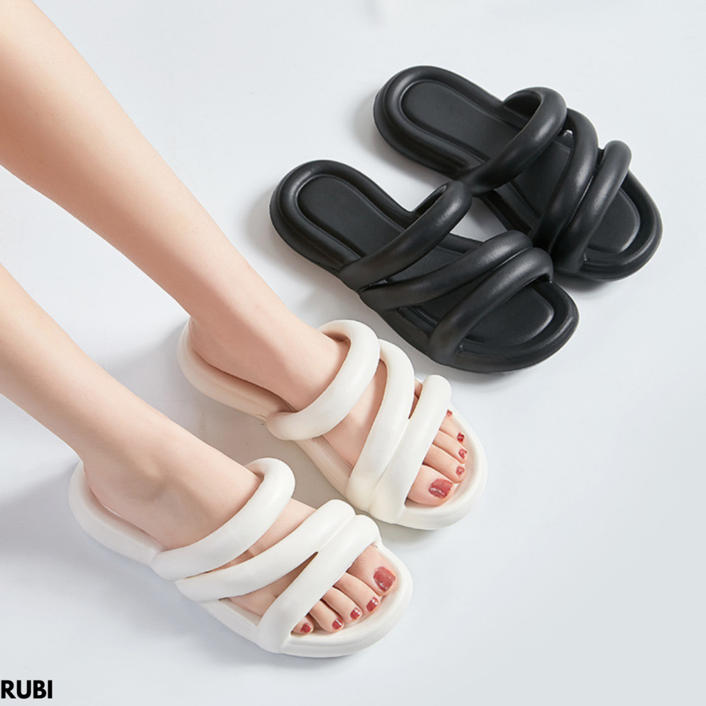 FINDME 36-41 RUBI SANDAL STRAP WANITA NYAMAN RINGAN ANTI SLIP IMPORT RUBBER SENDAL WEDGES