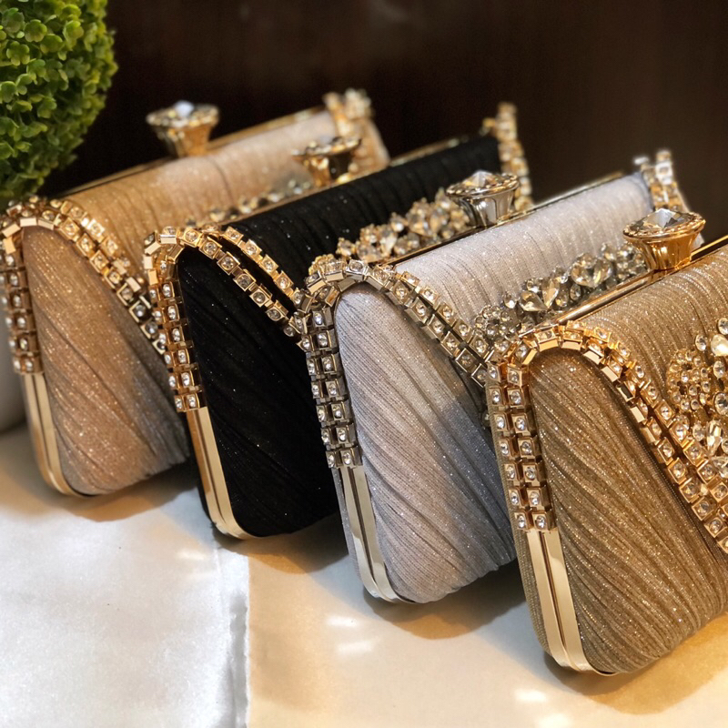 Tas Pesta MELVI Embellished Crystal Box Clutch