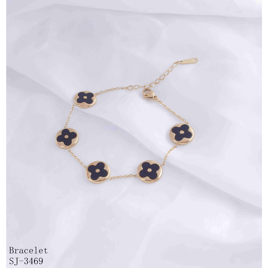 Gelang Titanium Permata Hitam Dan Putih Perhiasan Fashion 3469