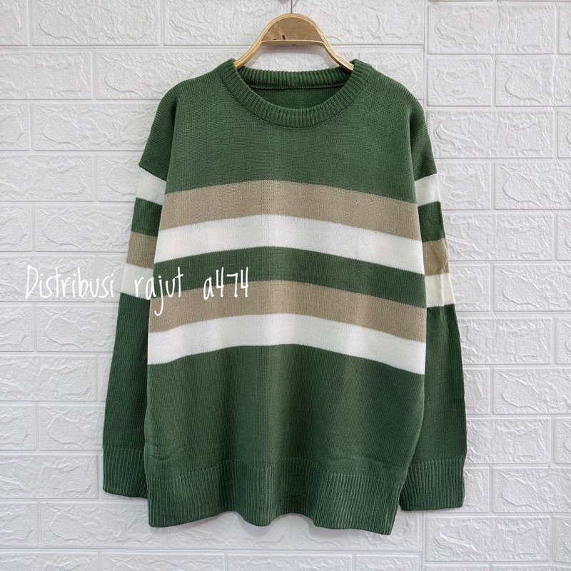 YAUMA SWEATER RAJUT OVERSIZE MOTIF STRIPPE BLASTER ATASAN LENGAN PANJANG