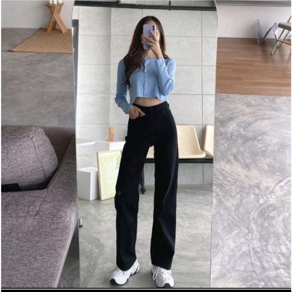 Jumbo Highwaist Kulot Jeans wanita Cream dan Chocolate size 27-42