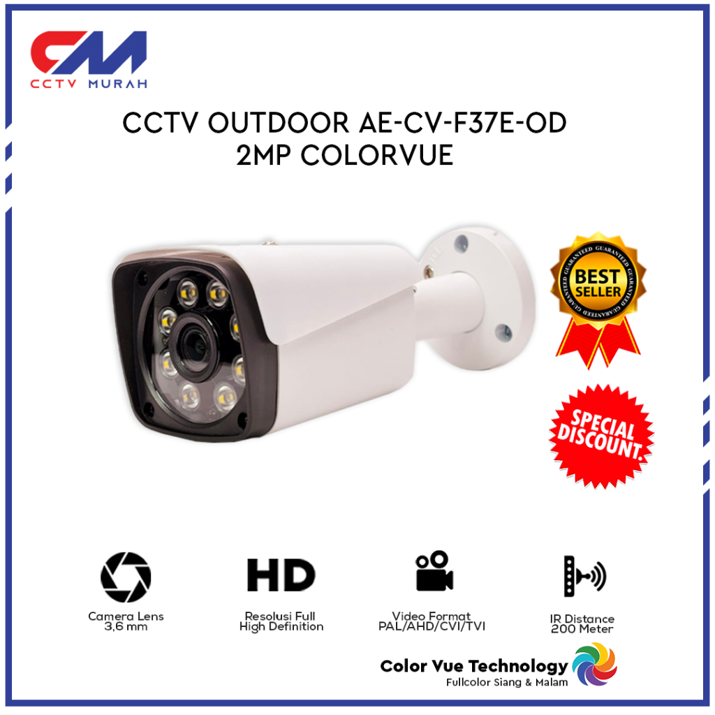 Kamera CCTV Outdoor Full HD, 2 Megapixel Colorvue Berwarna Siang dan Malam