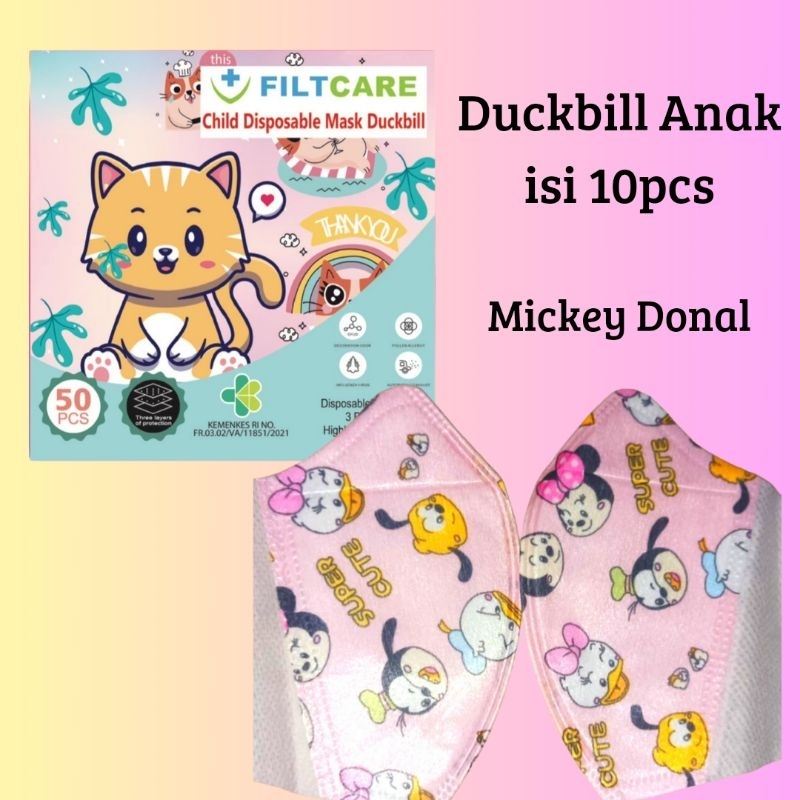 MASKER DUCKBILL ANAK ONCARE MOTIF MICKEY DONAL ISI 10PCS 3-10TAHUN