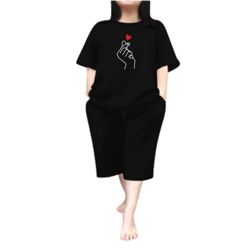 Setelan Kaos Wanita Celana Pendek 3/4 Terbaru 2023 One Set Wanita Dewasa Kekinian Viral Sarange Love