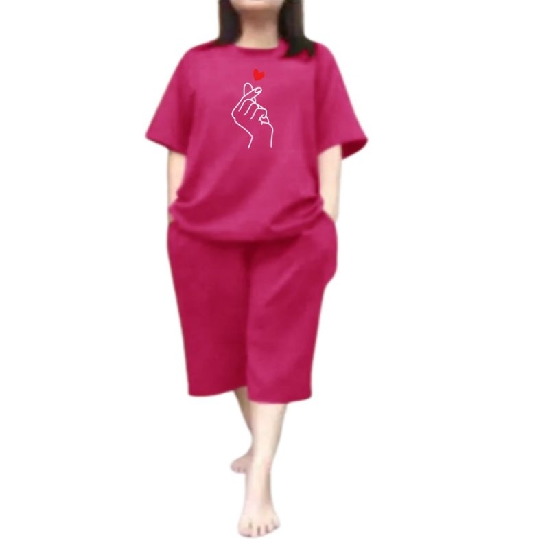 Setelan Kaos Wanita Celana Pendek 3/4 Terbaru 2023 One Set Wanita Dewasa Kekinian Viral Sarange Love