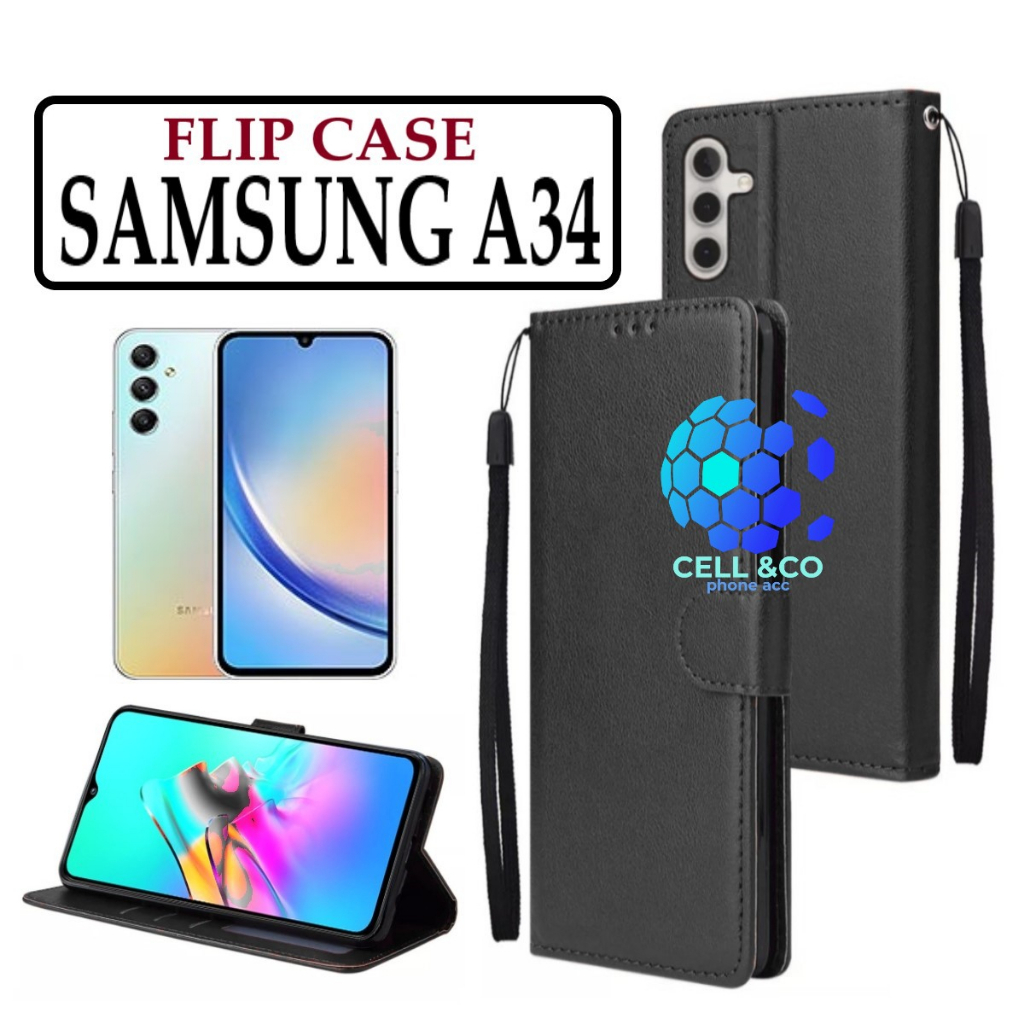 FLIP COVER SAMSUNG GALAXY A34 LEATHER WALLET PREMIUM FLIP CASE BUKA TUTUP KESING HP CASING FLIP CASE WALLET