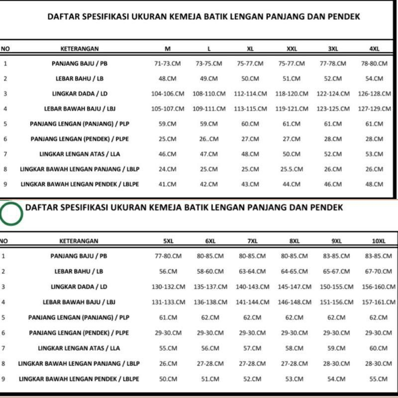 ATASAN Batik Pria lengan panjang jumbo/ BAJU Kemeja Size M L XL XXL 3XL 4XL 5XL 6XL 7XL 5XL 6XL 7XL 8XL 9XL 10XL Seragam Size Lengkap