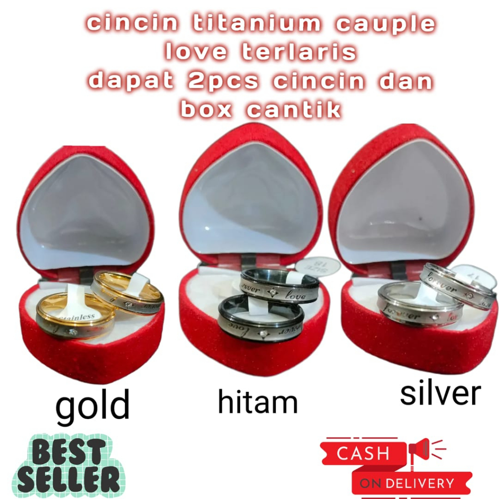 PROMO COD!!! Cincin Kawin Udah Dapat 2 Pcs + Box Cincin, Silver Stainless Steel Model LOVE forever