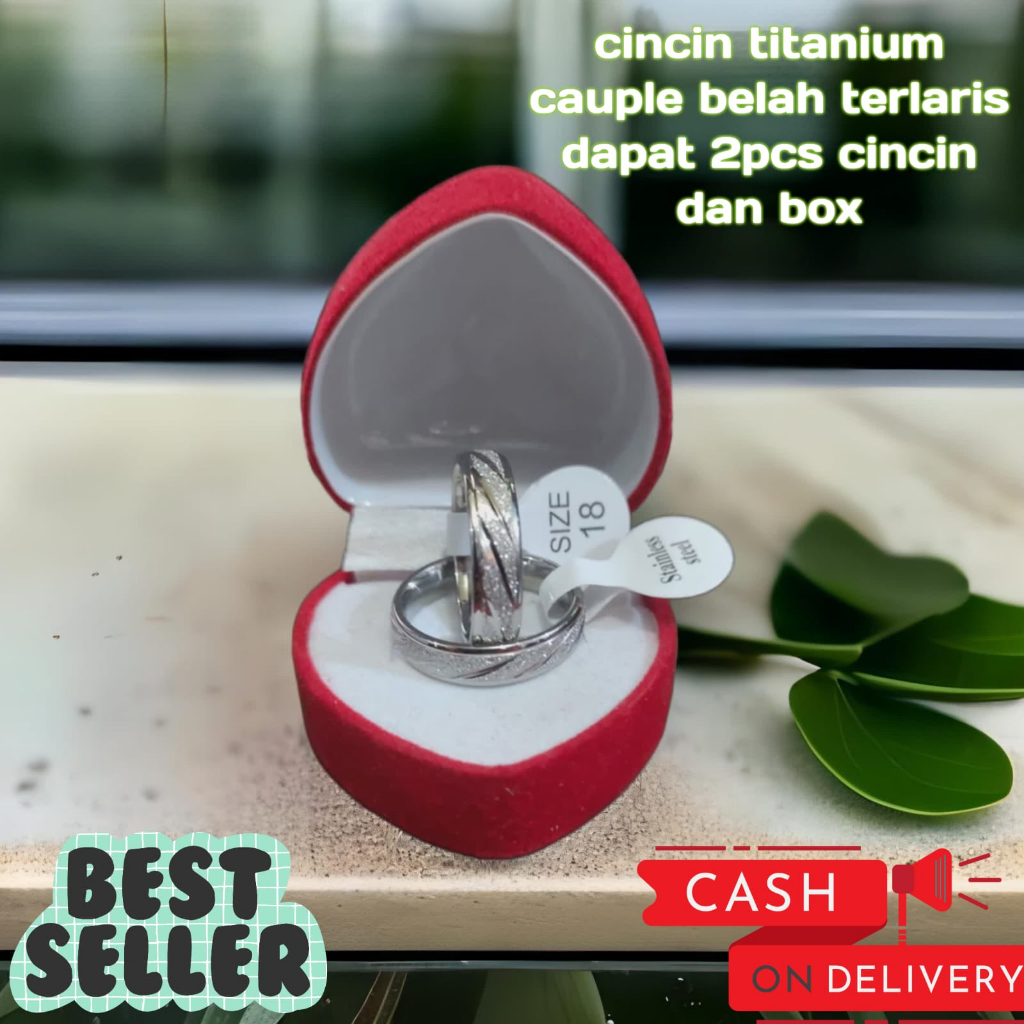 PROMO COD!!! Cincin Kawin Udah Dapat 2 Pcs + Box Cincin, Silver Stainless Steel Polos Belah Warna