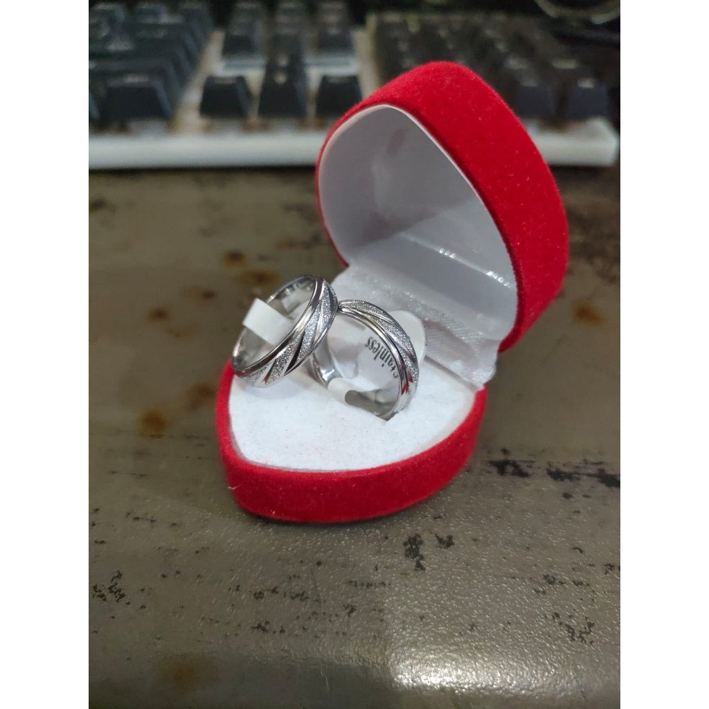 PROMO COD!!! Cincin Kawin Udah Dapat 2 Pcs + Box Cincin, Silver Stainless Steel Polos Belah Warna