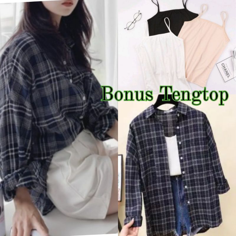 Bisa COD Kemeja Flannel Wanita Lengan Panjang Nyaman Dipakai Kemeja Kotak Wanita Terbaru Kemeja Flan