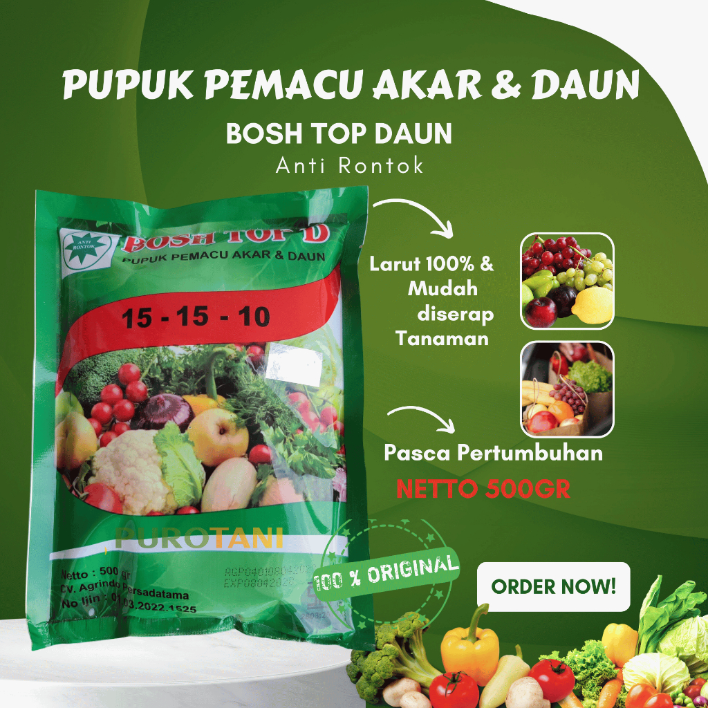 Pupuk Pemacu Akar &amp; Daun BOSH TOP D Boshtop D 500gram NPK 15-15-10