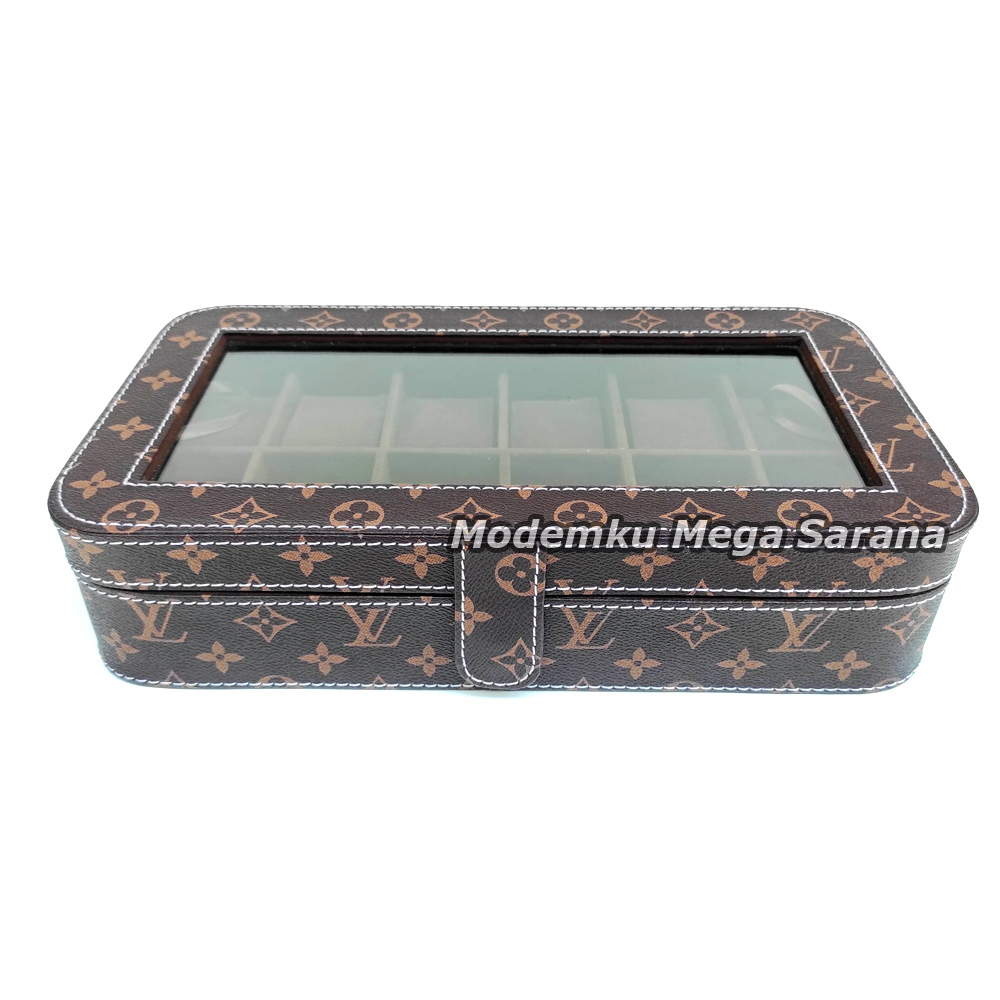 Kotak Jam Tangan Isi 12 Model Jahit Tutup Kaca Ukuran Jumbo Box Jam Tangan