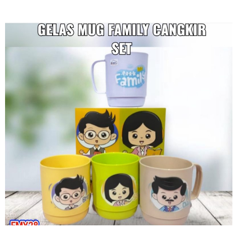 MUG GELAS FAMILY MAY CANGKIR PLASTIK FAMILY MUG SET Toko Lila