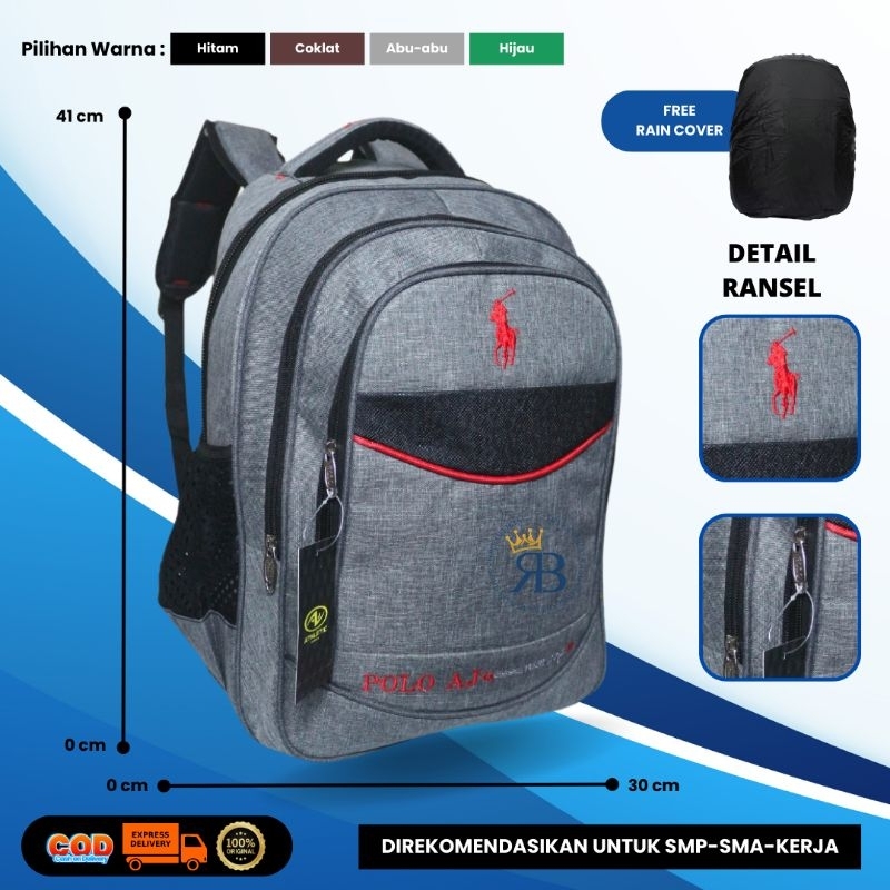 Tas Ransel Polo AJ/Tas Sekolah Polo Untuk SMP-SMA-KULIAH-KERJA/Tas Laptop Unisex