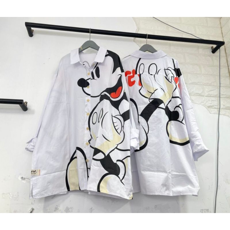 KEMEJA PUTIH MICKEY // ATASAN KARAKTER IMPORT PREMIUM // TOP IMPORT PREMIUM //FASHON IMPORT PREMIUM BKK