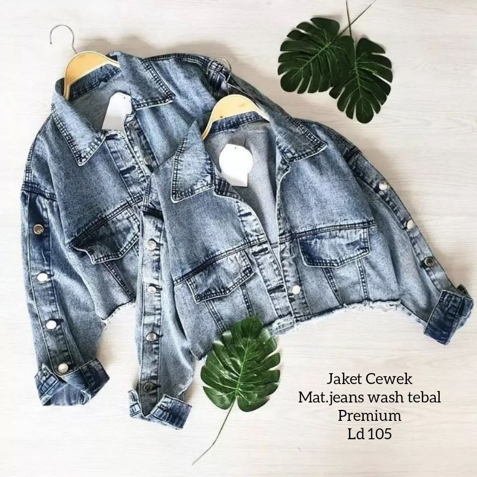 Jaket Jeans Crop Wash Wanita