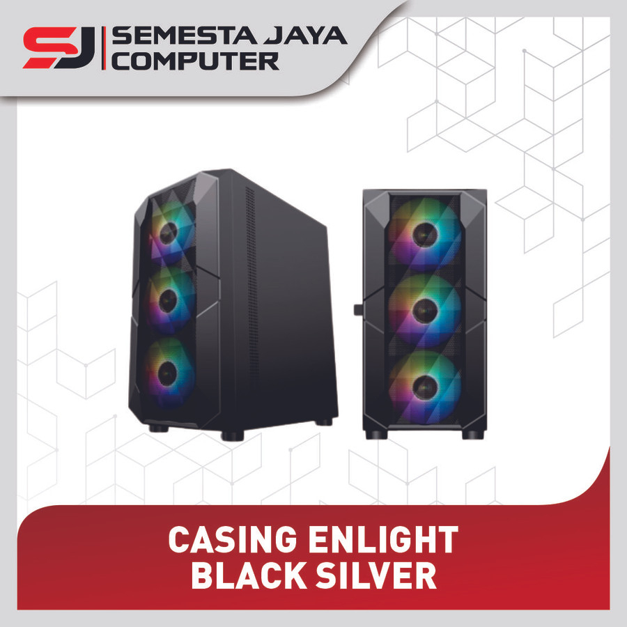 Casing Komputer Enlight Black Silver Free 1 Fan RGB M-Atx Gaming Case