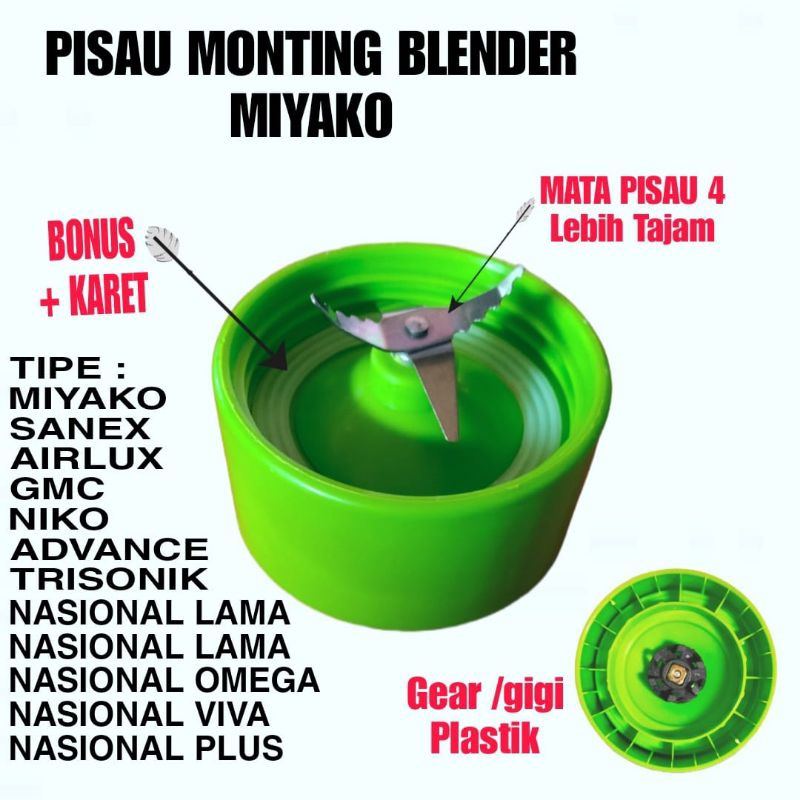 MTG Choper , Monting  JUS , Pisau 6  , Hijau  , Pisau blender Chopper , coper , Monting Miyako hijau