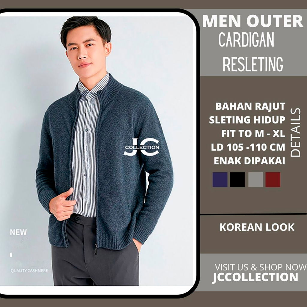 Outer Kardigan Cowok Sleting / Cardigan Rajut Pria Crewneck Korea Variasi Renddy JCCollections