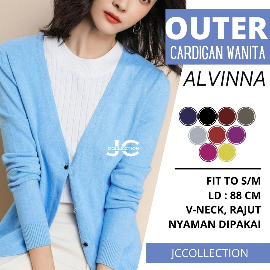 Cardigan Wanita VNeck Alvina All Size fit to S/M - JCCollections