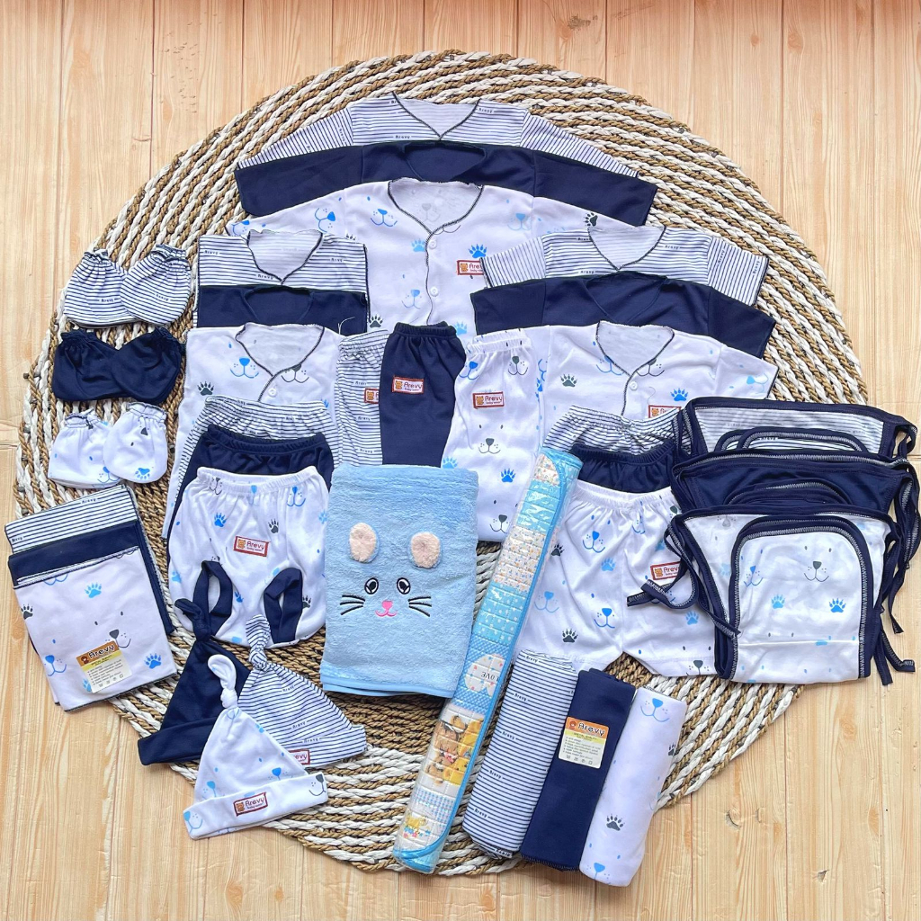 Arevy Babywear Paket Baju Bayi 50 Pcs Seri Navy Paket Hemat Super Lengkap Murah Berkualitas Komplit Perlengkapan Baby Newborn 0-3 Bulan