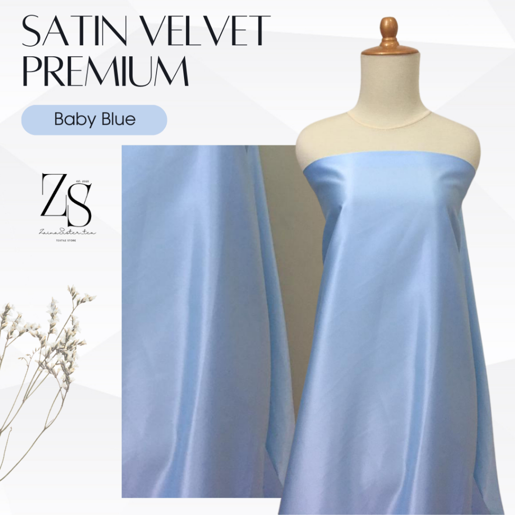 1/2 Meter Kain Satin Velvet Premium Bahan Furing Brukat Premium Warna Baby Blue Biru Muda