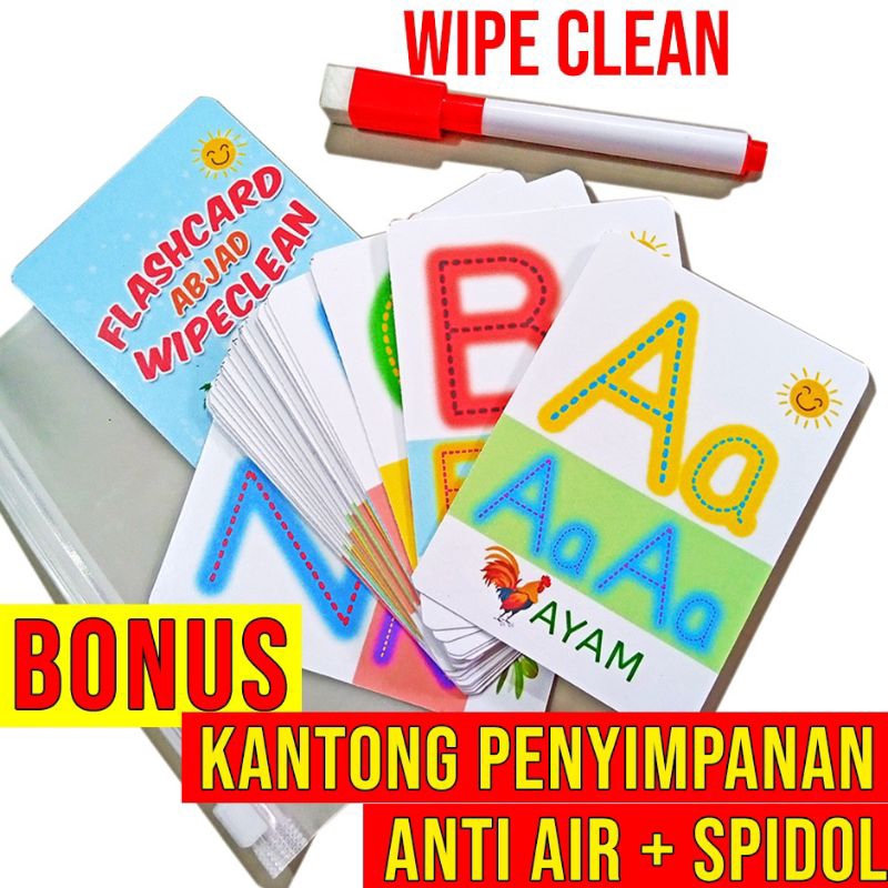 MAINAN EDUKASI ANAK FLASHCARD WIPECLEAN ABJAD FLASHCARD HURUF ABCD