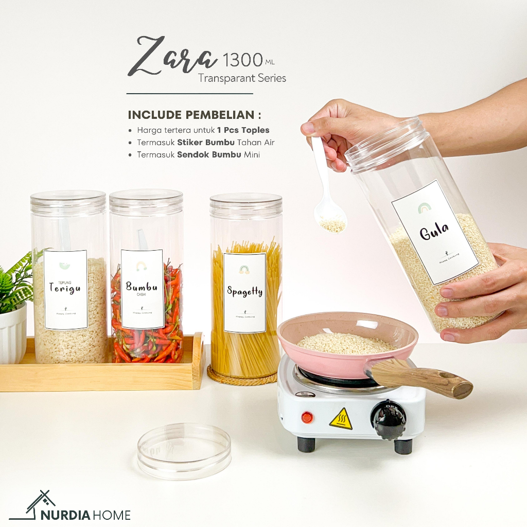 NURDIA HOME Zara Toples Bumbu 1300 ml Transparant / Tempat Bumbu / Wadah Bumbu / Botol Bumbu dapur - JT05