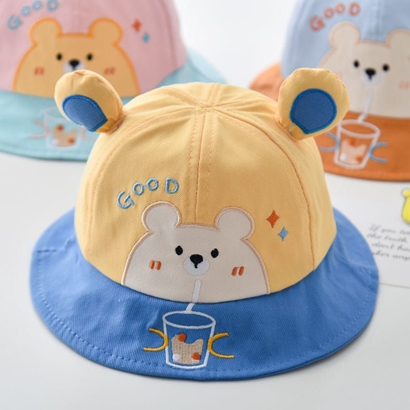 Topi bayi Bucket hat baby Good Boba Bear beruang lucu