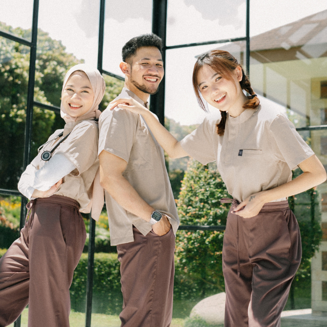 Baju Jaga MANDARIN PLUS SS - Scrubs Theatre Blues Cardinal Lengan Pendek