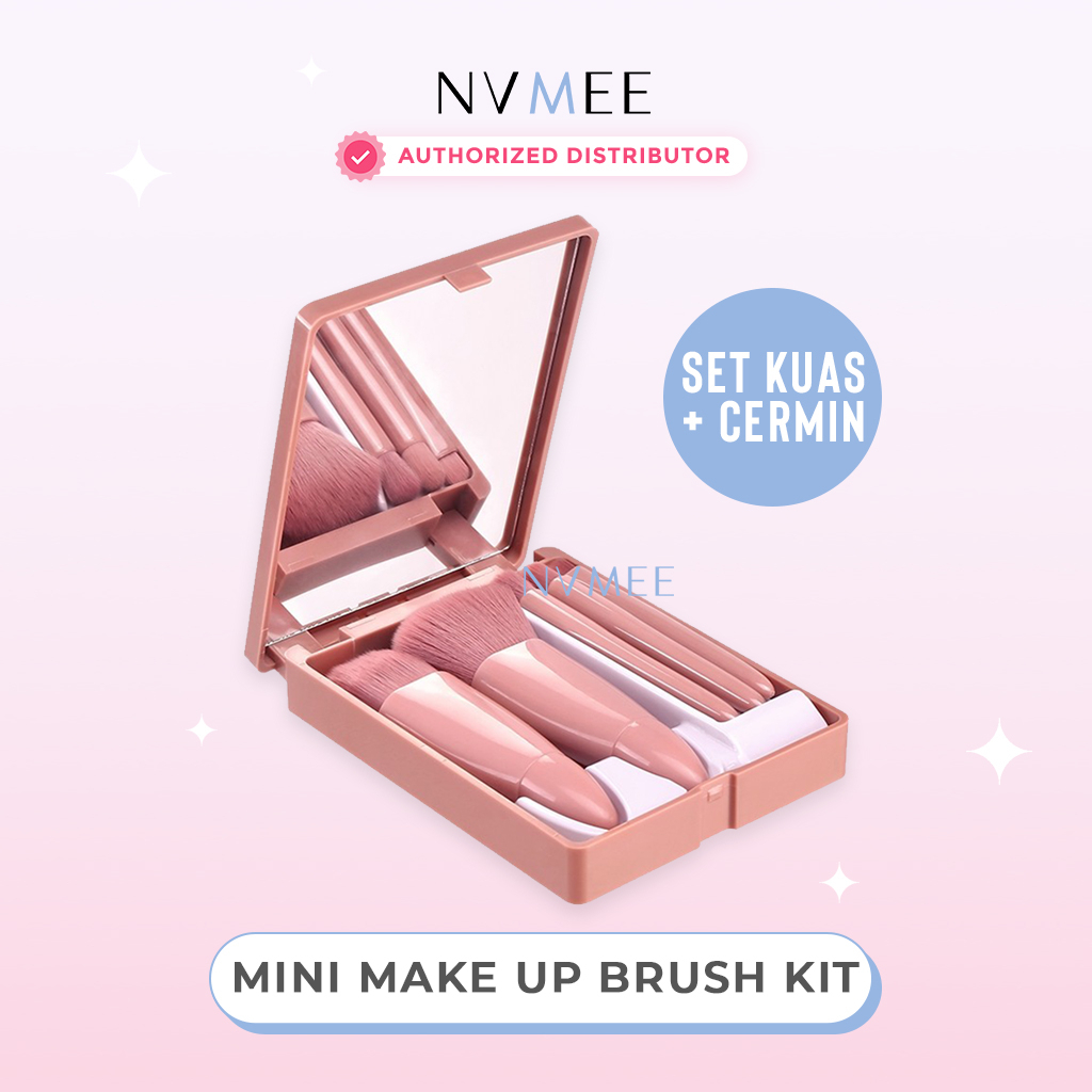 NVMEE - Mini Make Up Brush Kit Kuas Lembut Dilengkapi Cermin