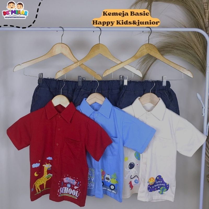 Ready ‼️ Set Kemeja Basic Kids &amp; Junior Happy by De'mihar bisa COD